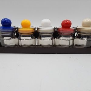 Vtg apothecary modern Rainbow Hong Kong plastic Wall Hanging spice rack 5 Jars